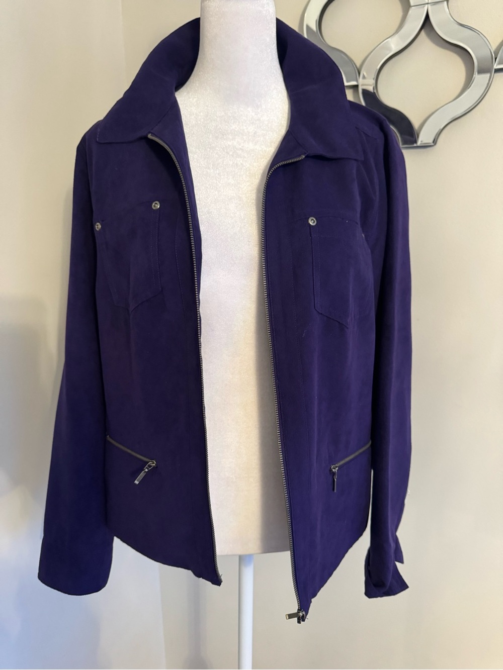 Studio Works Deep Purple Suede Zip Bomber Jacket